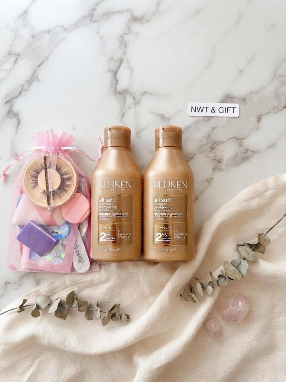 Redken All Soft Shampoo 10.1 oz Each Duo, Set of 2 & Beauty Gift Bag